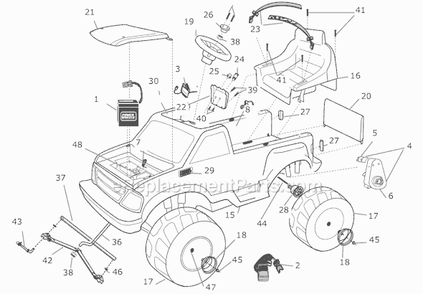 Page A Diagram and Parts List for J5244  Power Wheels Ride-On Cars